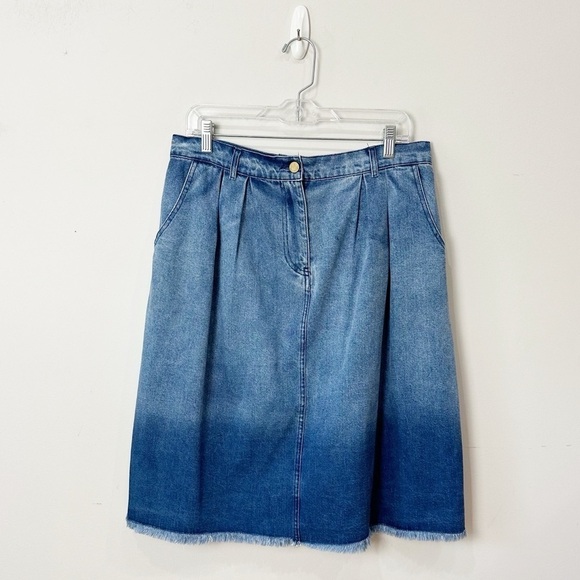 Anthropologie Porridge Denese Denim Skirt Blue Ombre Raw Hem Pleated - Picture 2 of 7